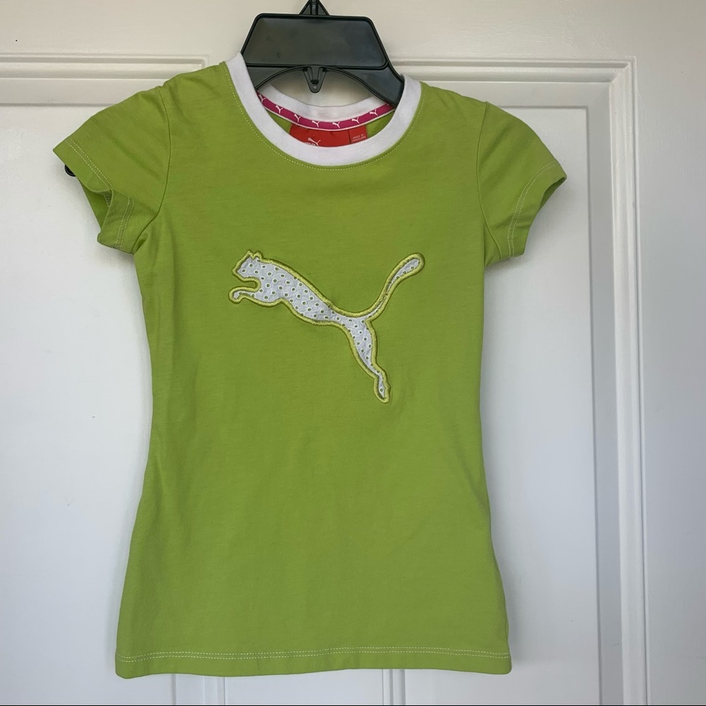 •Puma• Girl’s Eyelet Logo Lime T-Shirt-Size Small